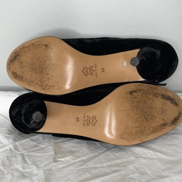 LINDSAY PERRY Velvet Leather Peep Toe Pumps Black Tied Side Size 40 - Picture 6 of 9